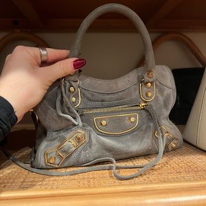 Balenciaga Silver Suede Mini City Bag